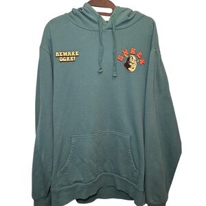 Shrek Men's Hoodie XL Teal Blue Beware Ogre Graphic Dreamworks Prince Charming